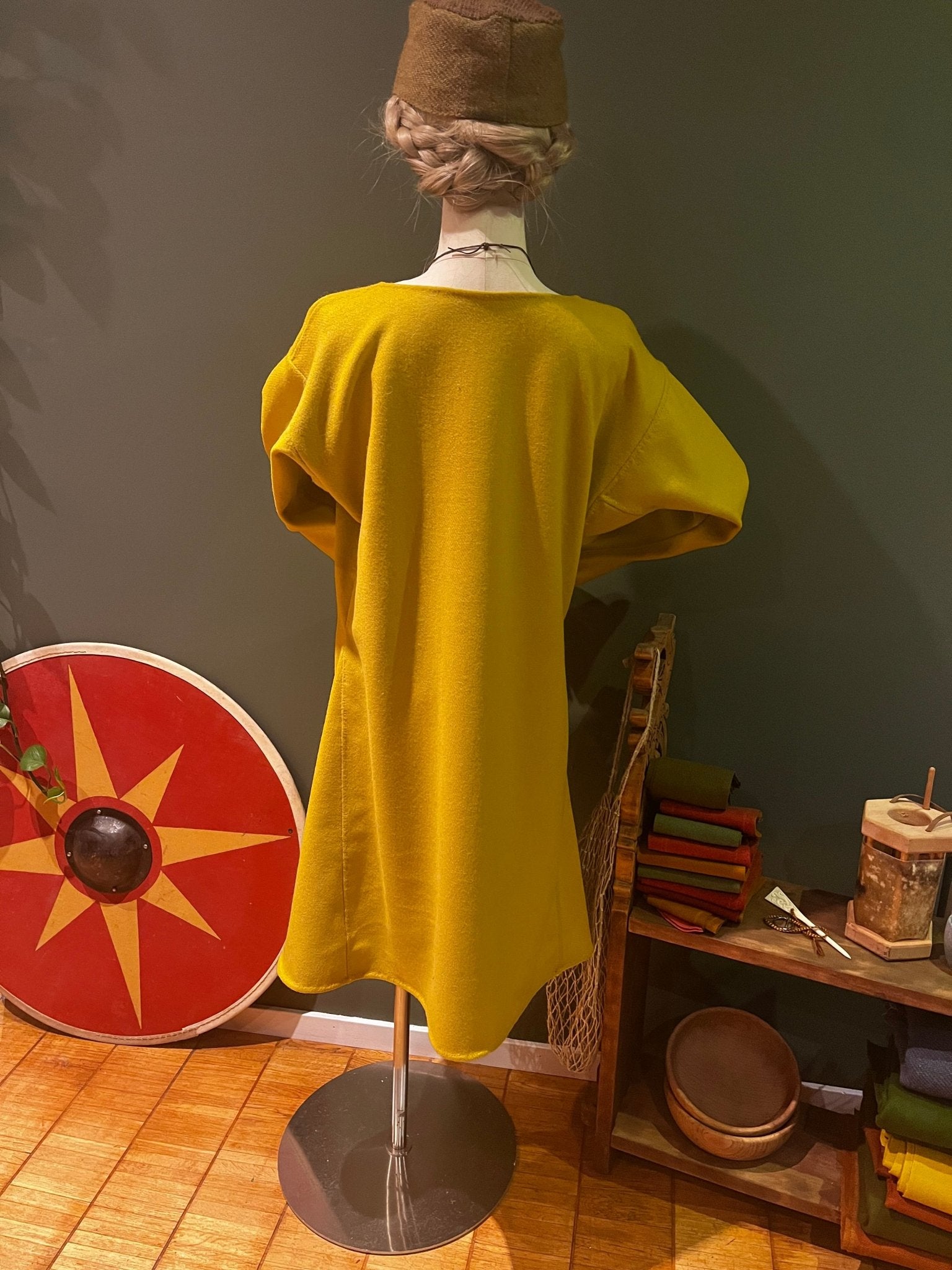 • ERIK • Viking Age Simple Woolen Tunic With 2 Gores READY - MADE size S yellow thin twill - MIMIRS SAUM