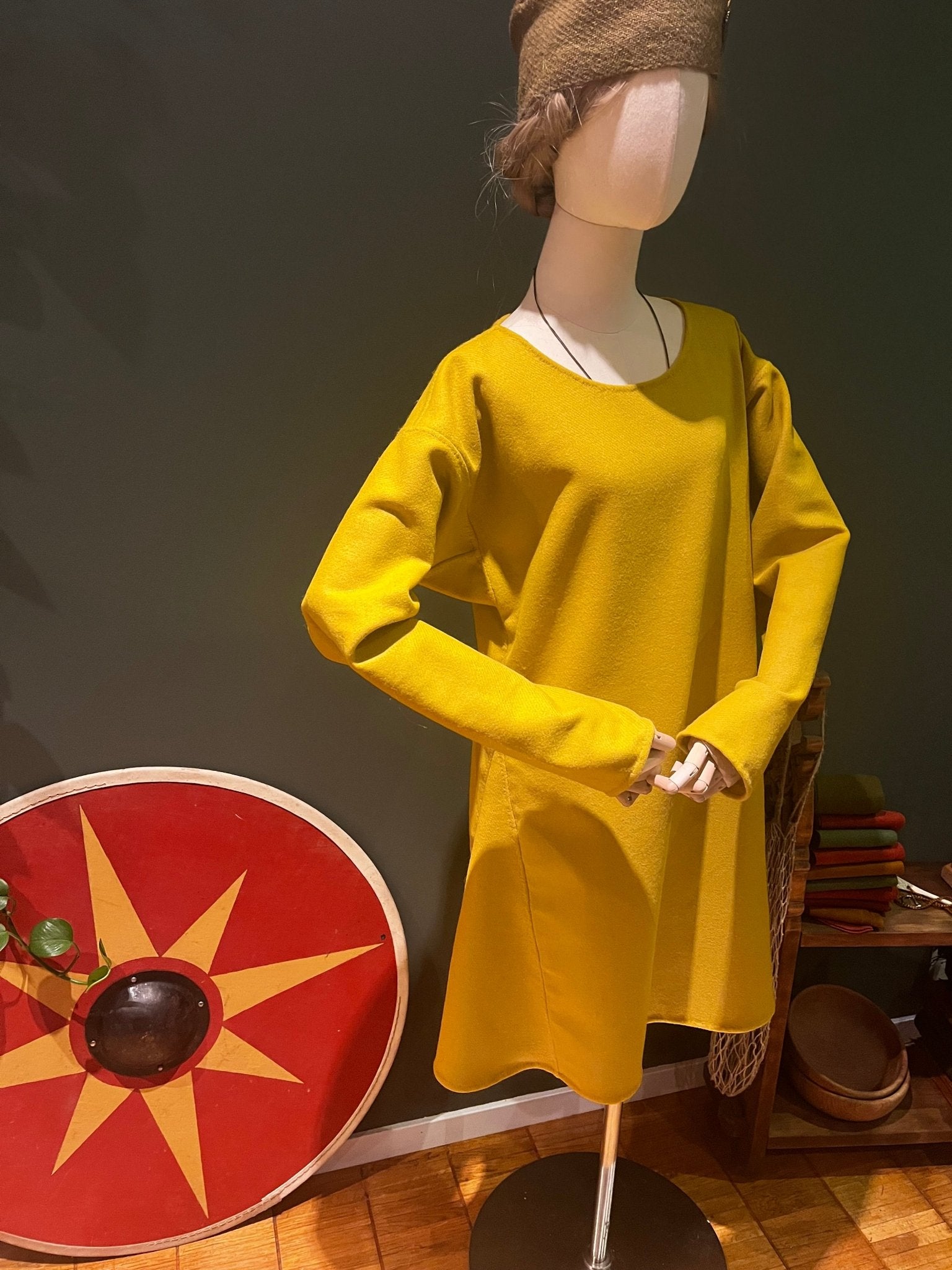 • ERIK • Viking Age Simple Woolen Tunic With 2 Gores READY - MADE size S yellow thin twill - MIMIRS SAUM