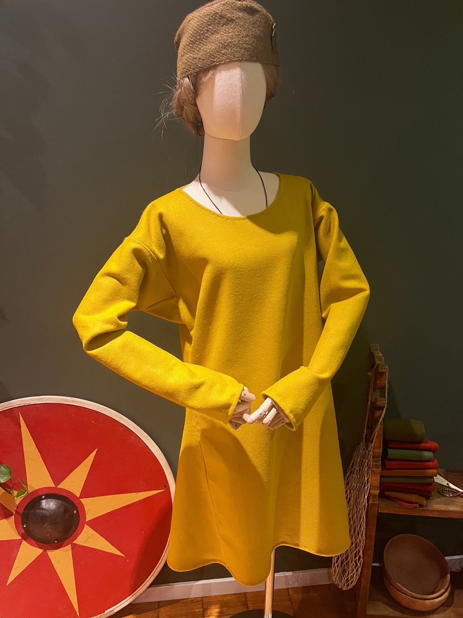 • ERIK • Viking Age Simple Woolen Tunic With 2 Gores READY - MADE size S yellow thin twill - MIMIRS SAUM