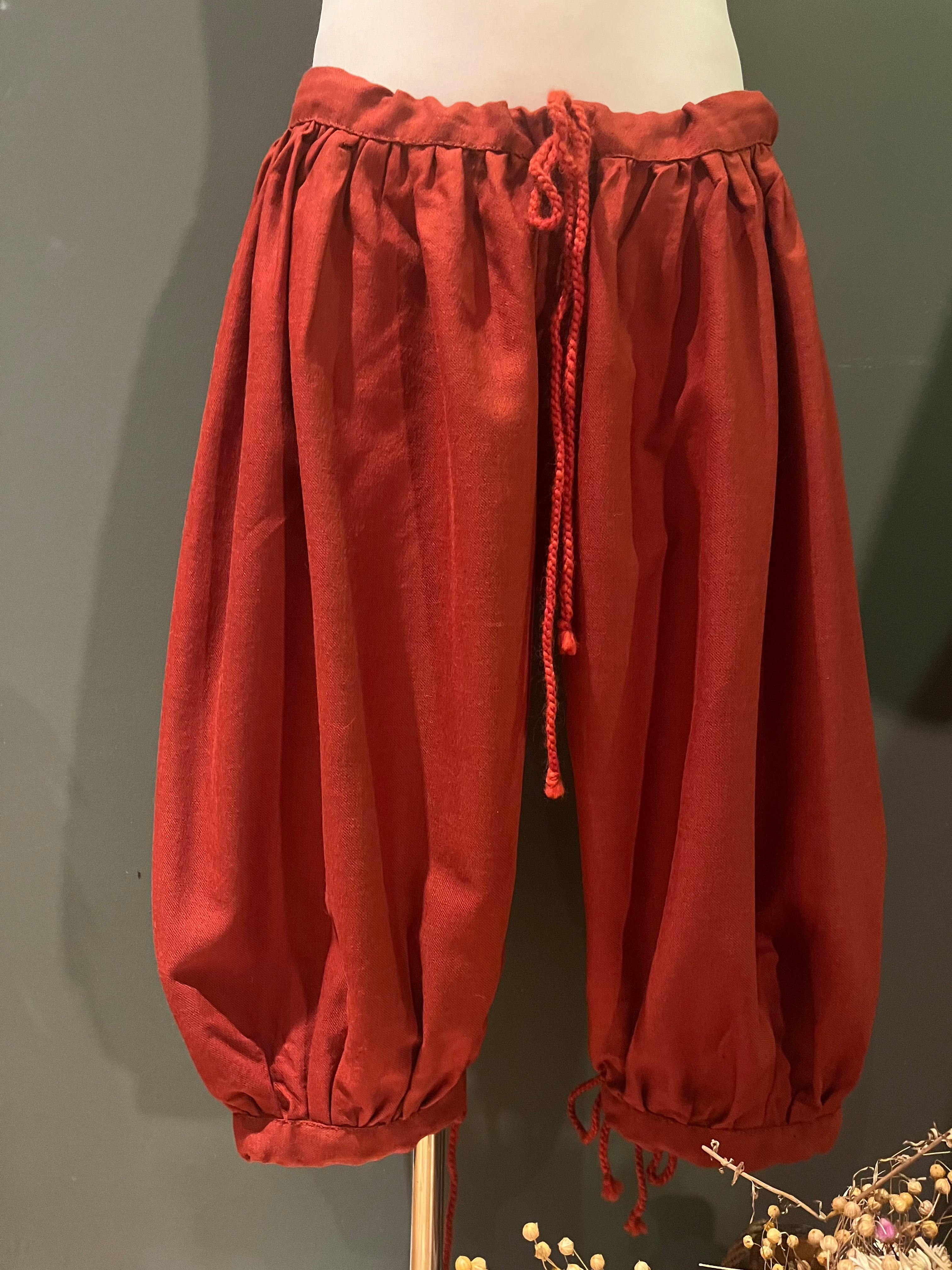 Red woolen Viking Hedeby pants with drawstring waist