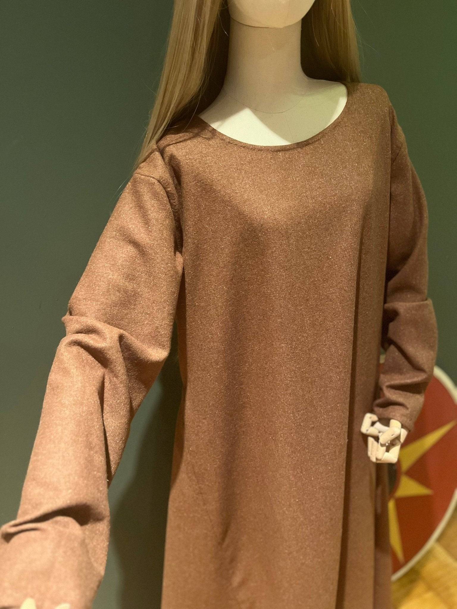 Front view of TYRA Viking woolen dress on mannequin